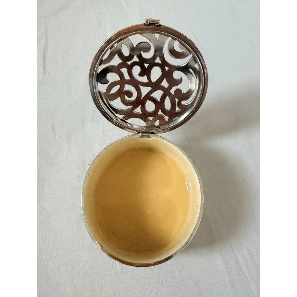 Brighton Skribbel Round Trinket Box G80830 Silver Scrollwork Hearts Cottagecore